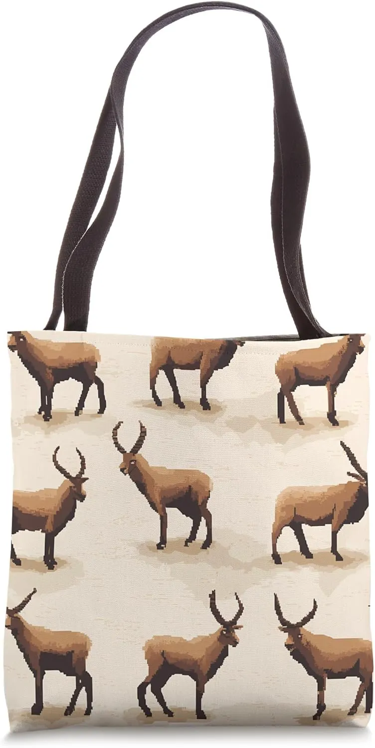 Retro Style Wildlife Ibex 8bit Animal Pattern Tote Bag