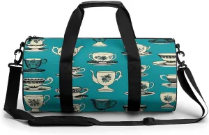 Retro Tea Cup Gym Bag Small Travel Duffle Bag with Compartment Carry On Weekender Bag for Women Men