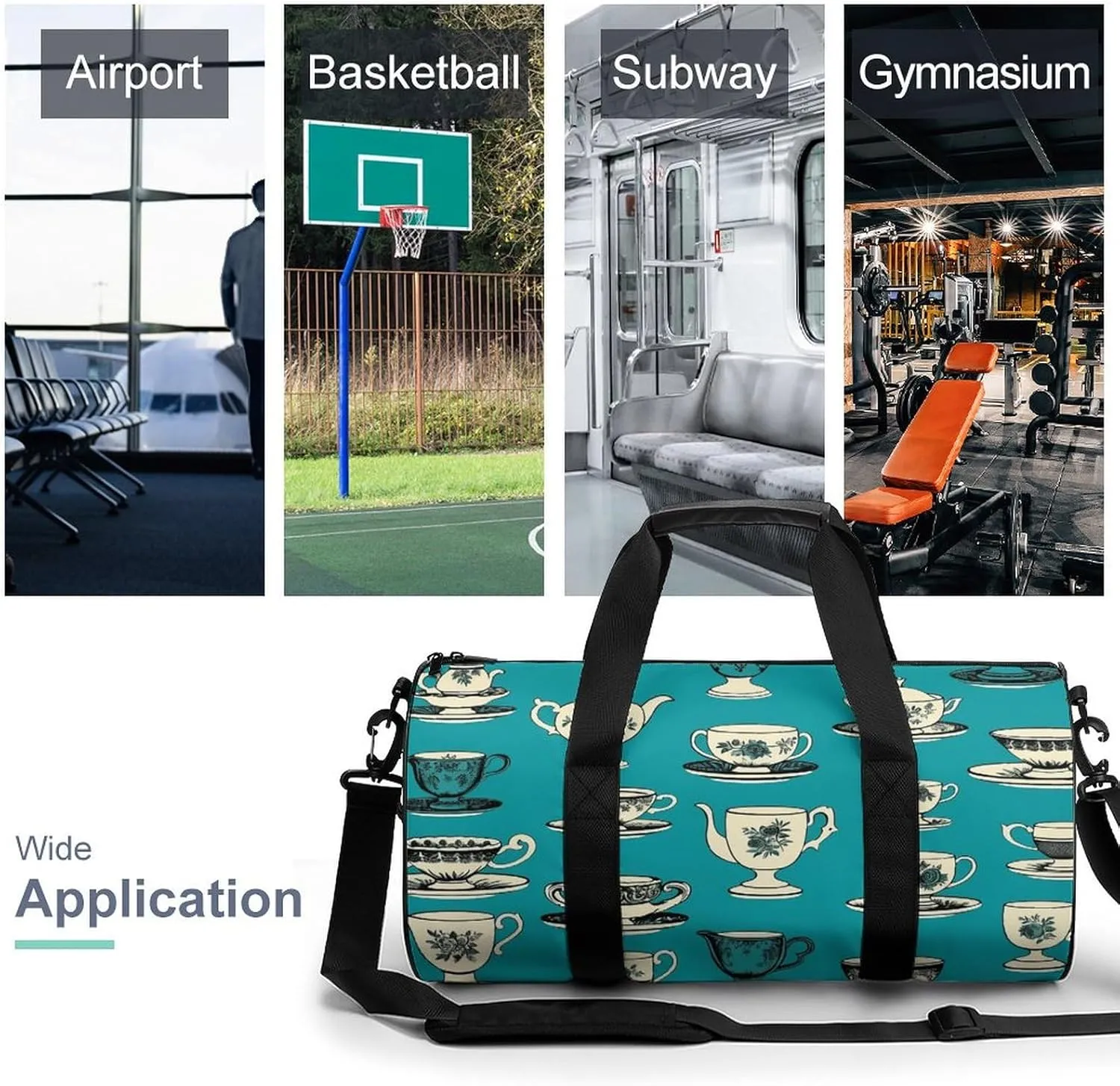 Retro Tea Cup Gym Bag Small Travel Duffle Bag with Compartment Carry On Weekender Bag for Women Men