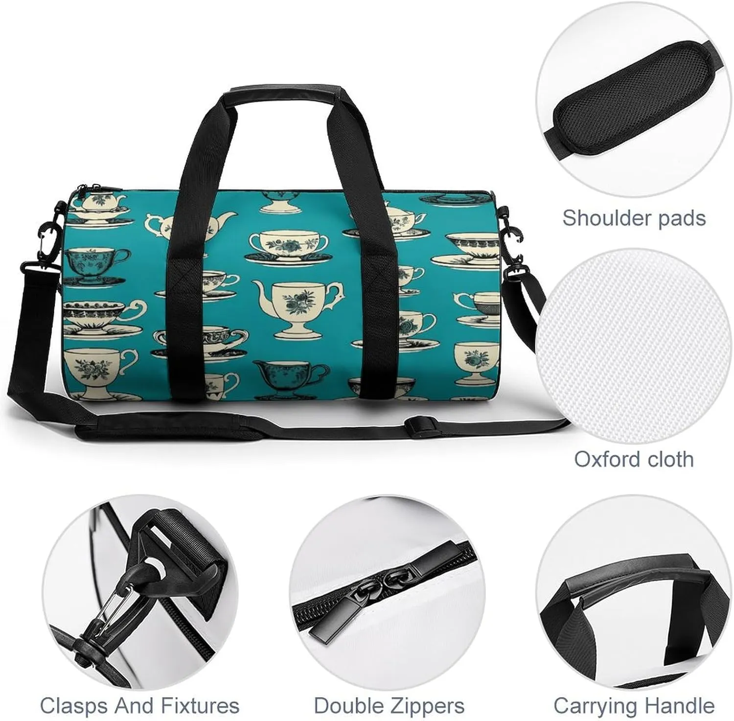 Retro Tea Cup Gym Bag Small Travel Duffle Bag with Compartment Carry On Weekender Bag for Women Men