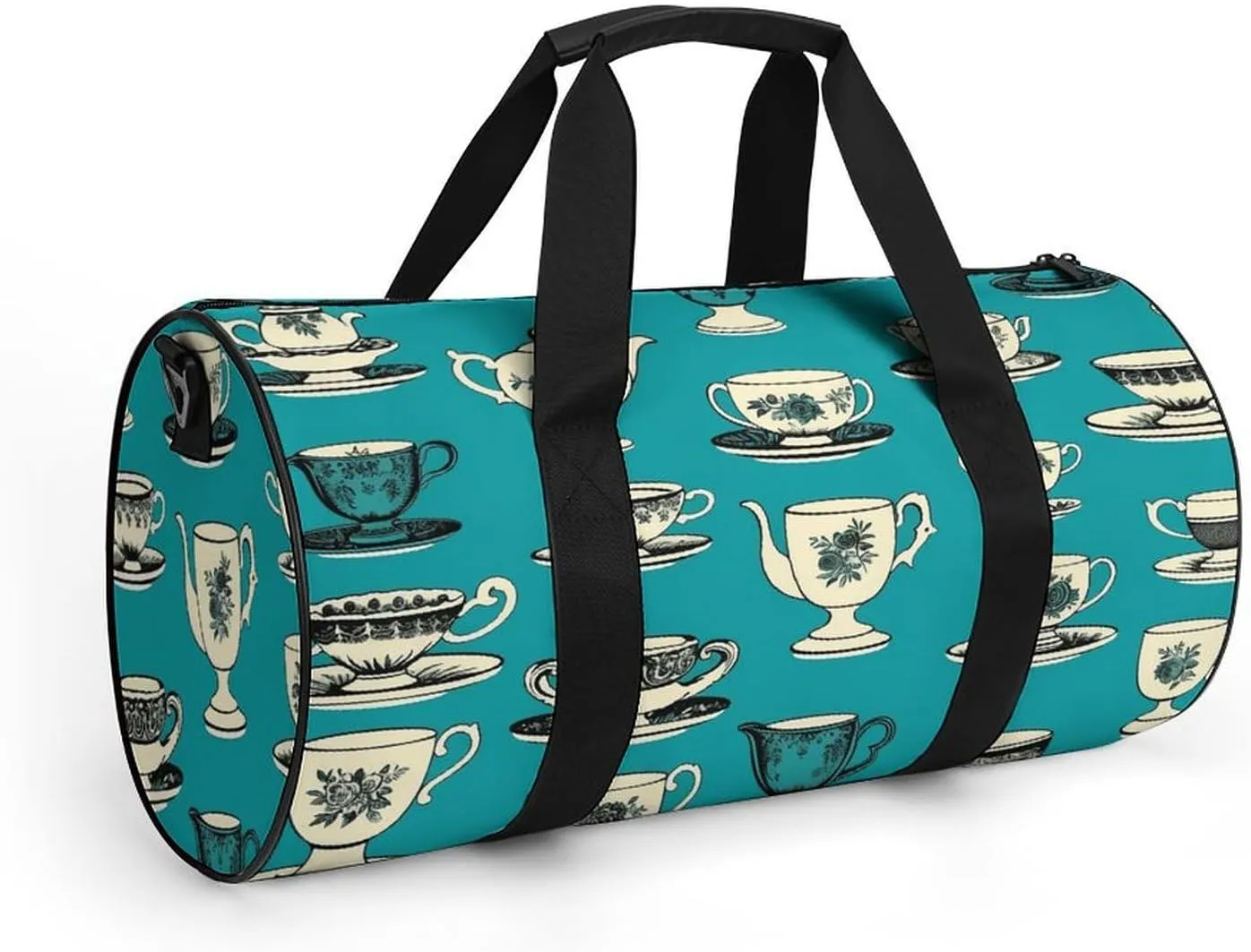 Retro Tea Cup Gym Bag Small Travel Duffle Bag with Compartment Carry On Weekender Bag for Women Men
