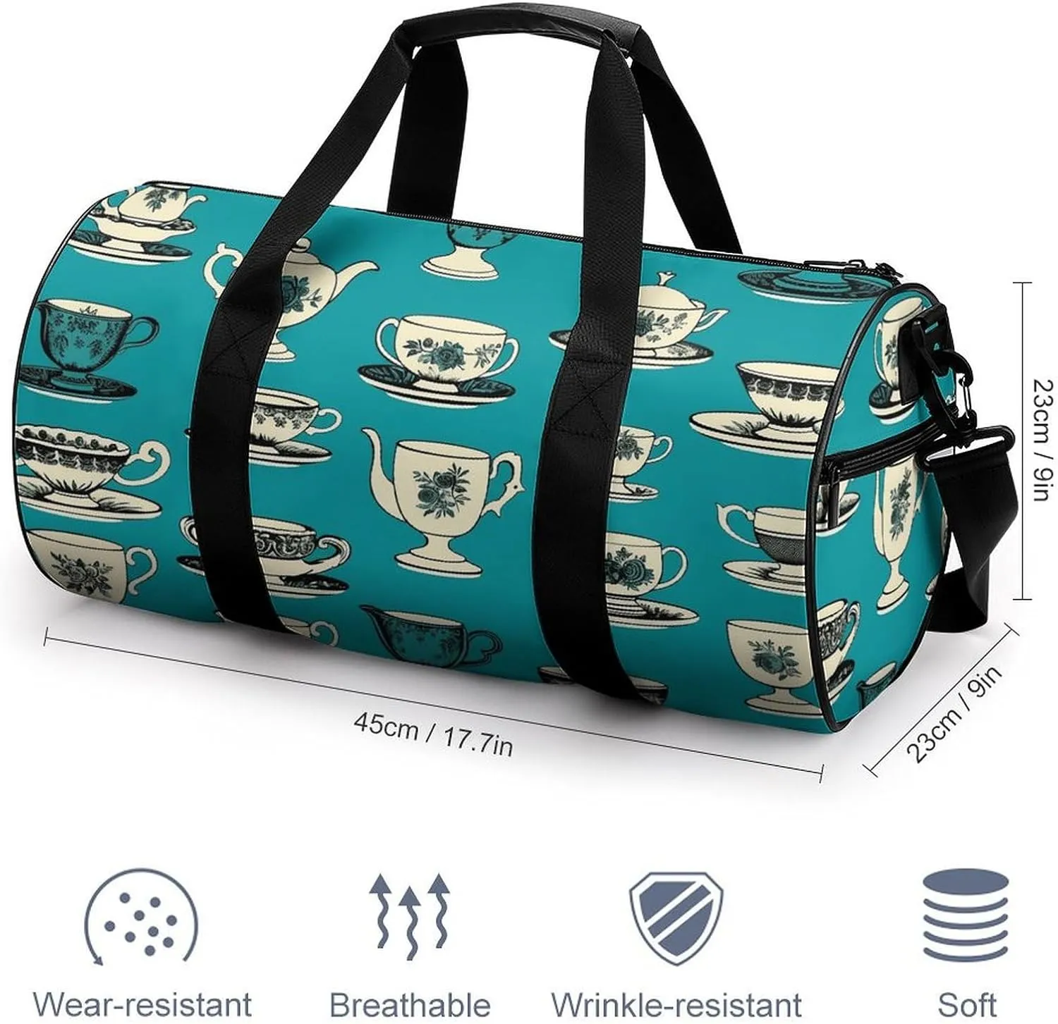Retro Tea Cup Gym Bag Small Travel Duffle Bag with Compartment Carry On Weekender Bag for Women Men
