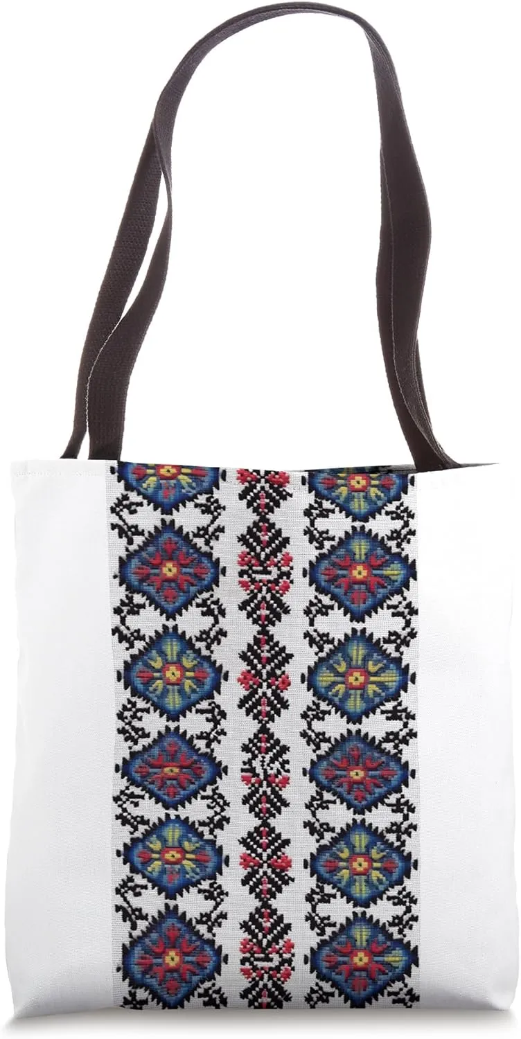 Retro Ukraine Vyshyvanka Style Vintage 30s Geometric Pattern Tote Bag