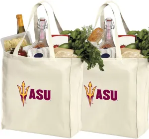 Reusable Arizona State University Shopping Bags or ASU Grocery Bag 2Pc SET NATURAL COTTON