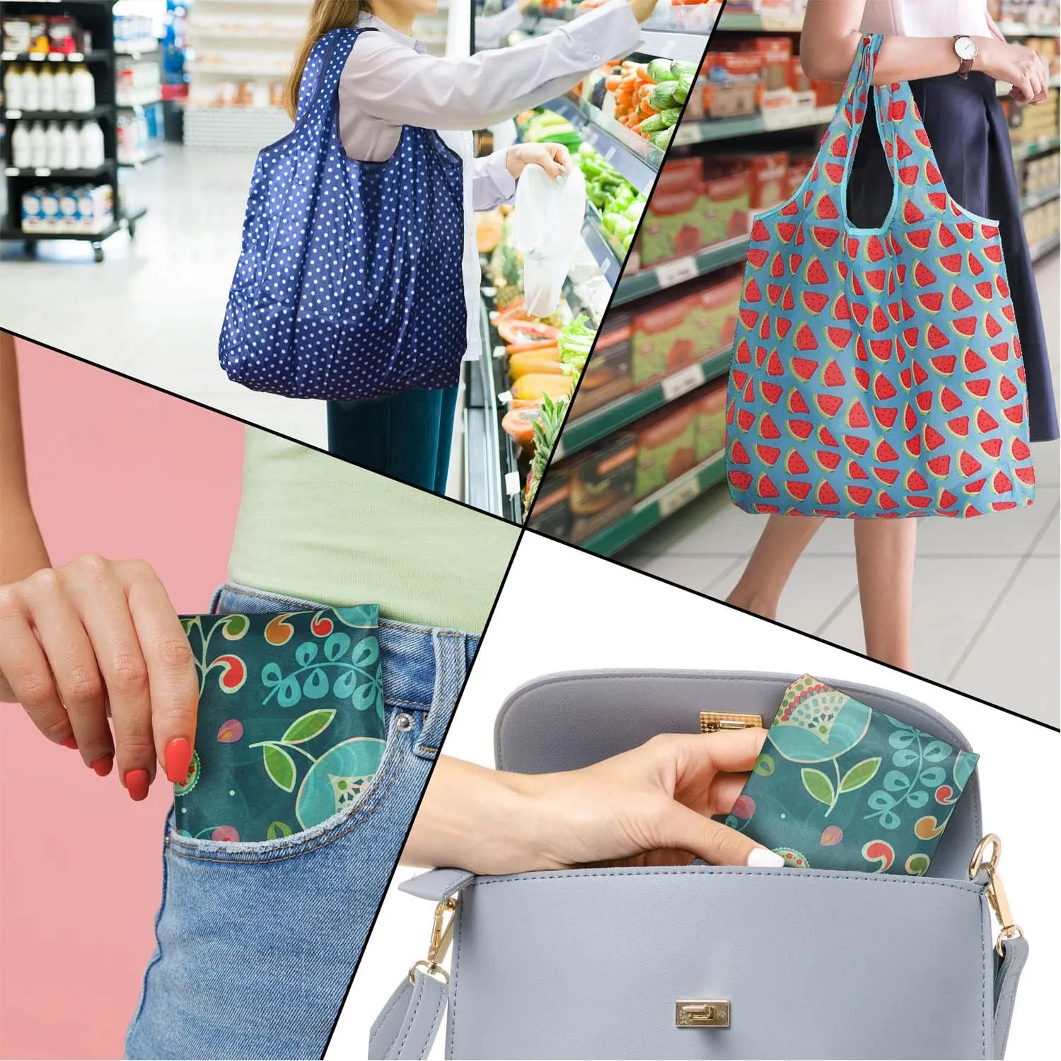 Reusable Grocery Bags, 6 Pack 50Lbs Foldable Fashion Washable Shopping Bags, Large Boho Tote Bags For Groceries, Bulk Market Cloth Storage Bags, Utility Aesthetic Personalized Gifts For Women