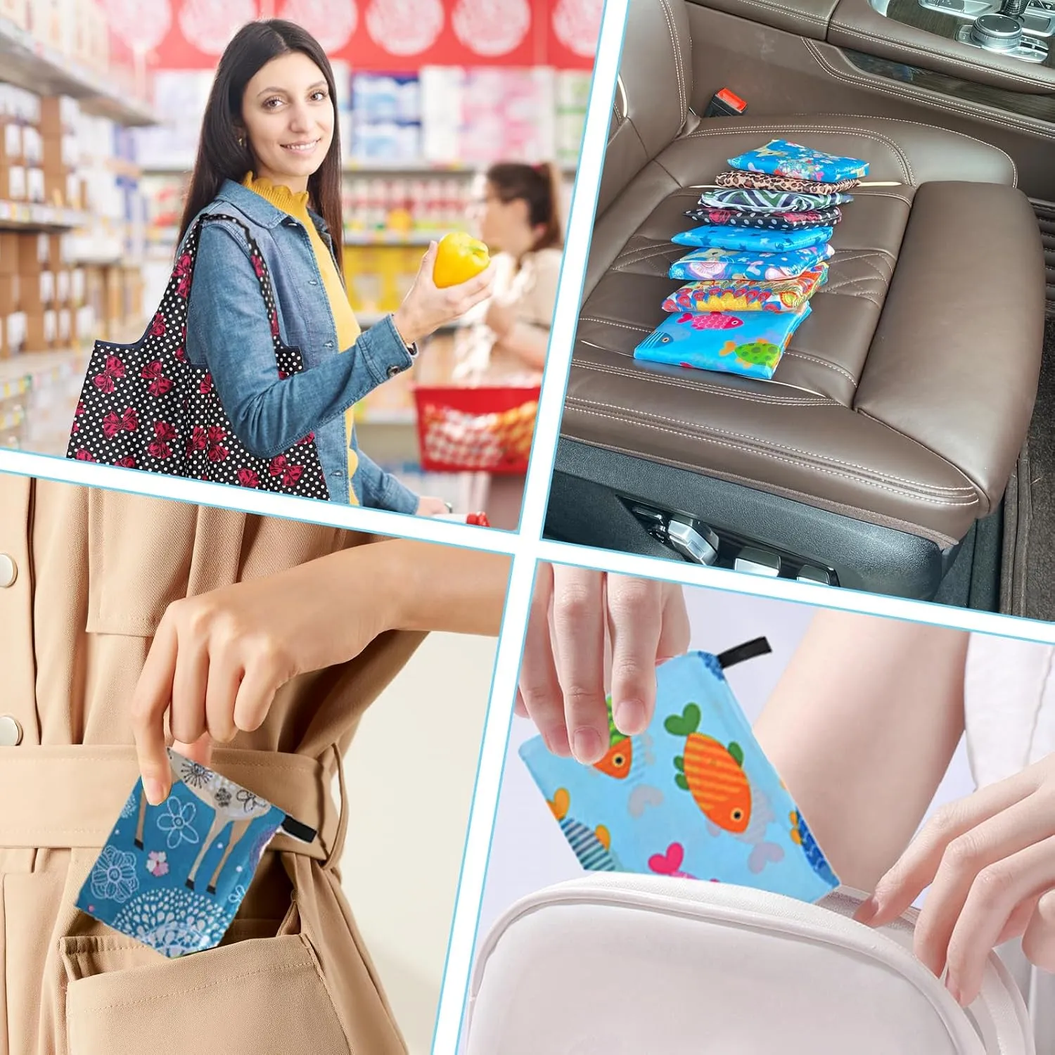 Reusable Grocery Bags For Shopping Packable Large Tote Bag Foldable Bulk Washable with Handles 2-4-6-8 Pack Groceries Bags