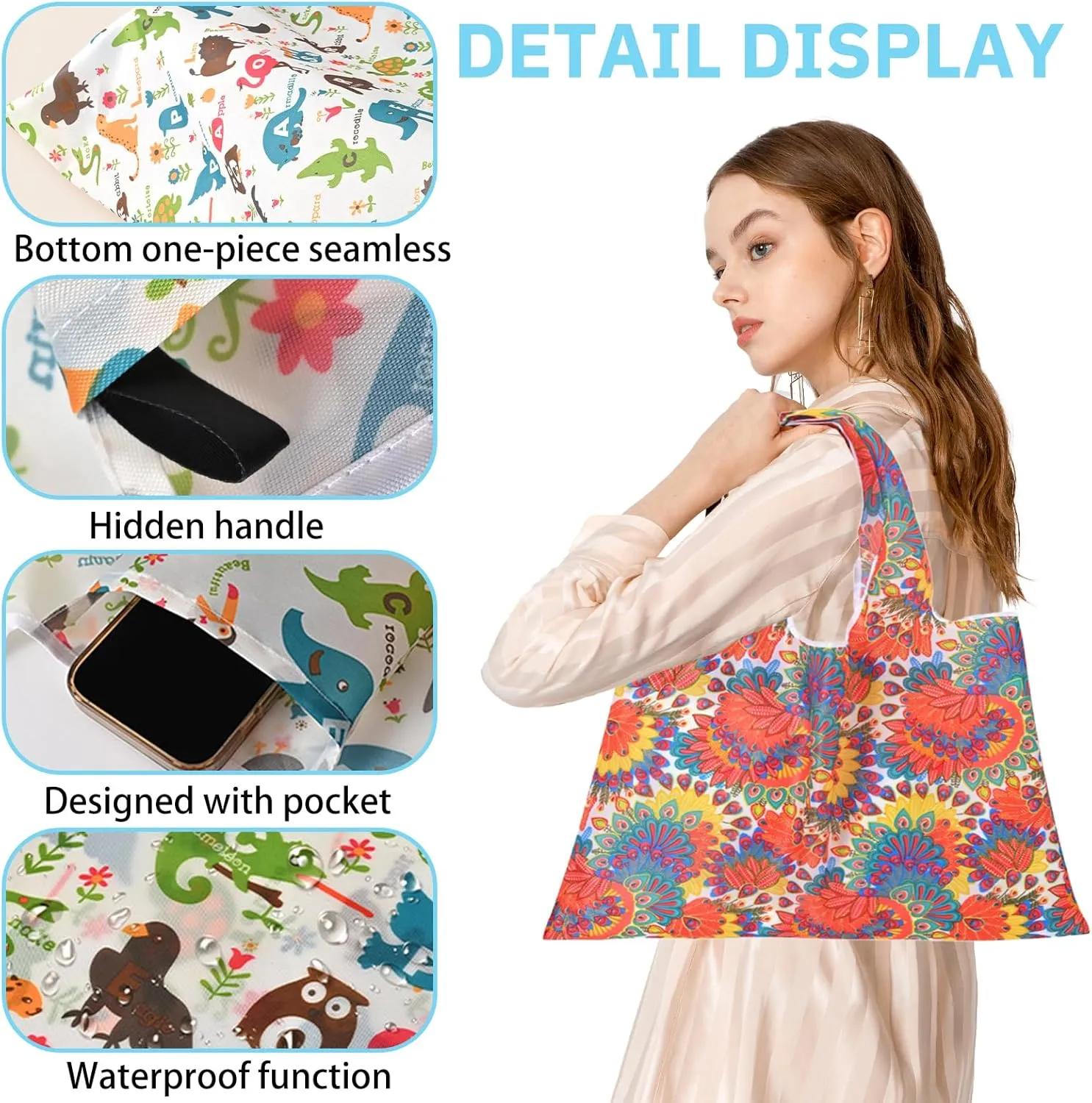 Reusable Grocery Bags For Shopping Packable Large Tote Bag Foldable Bulk Washable with Handles 2-4-6-8 Pack Groceries Bags