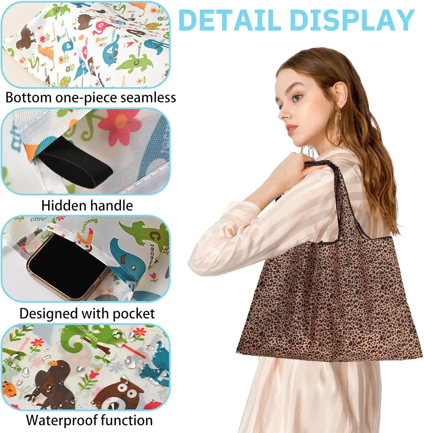 Reusable Grocery Bags For Shopping Packable Large Tote Bag Foldable Bulk Washable with Handles 2-4-6-8 Pack Groceries Bags
