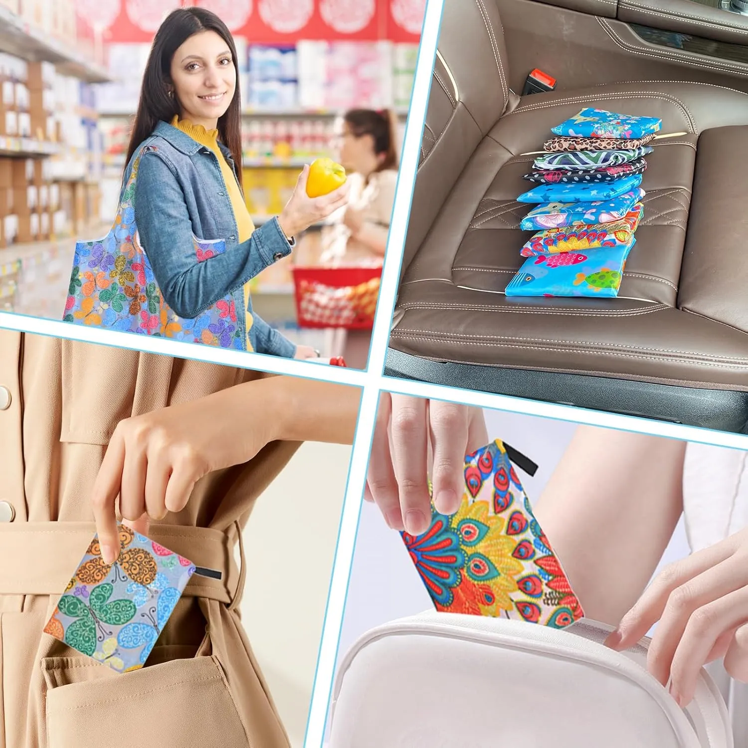 Reusable Grocery Bags For Shopping Packable Large Tote Bag Foldable Bulk Washable with Handles 2-4-6-8 Pack Groceries Bags
