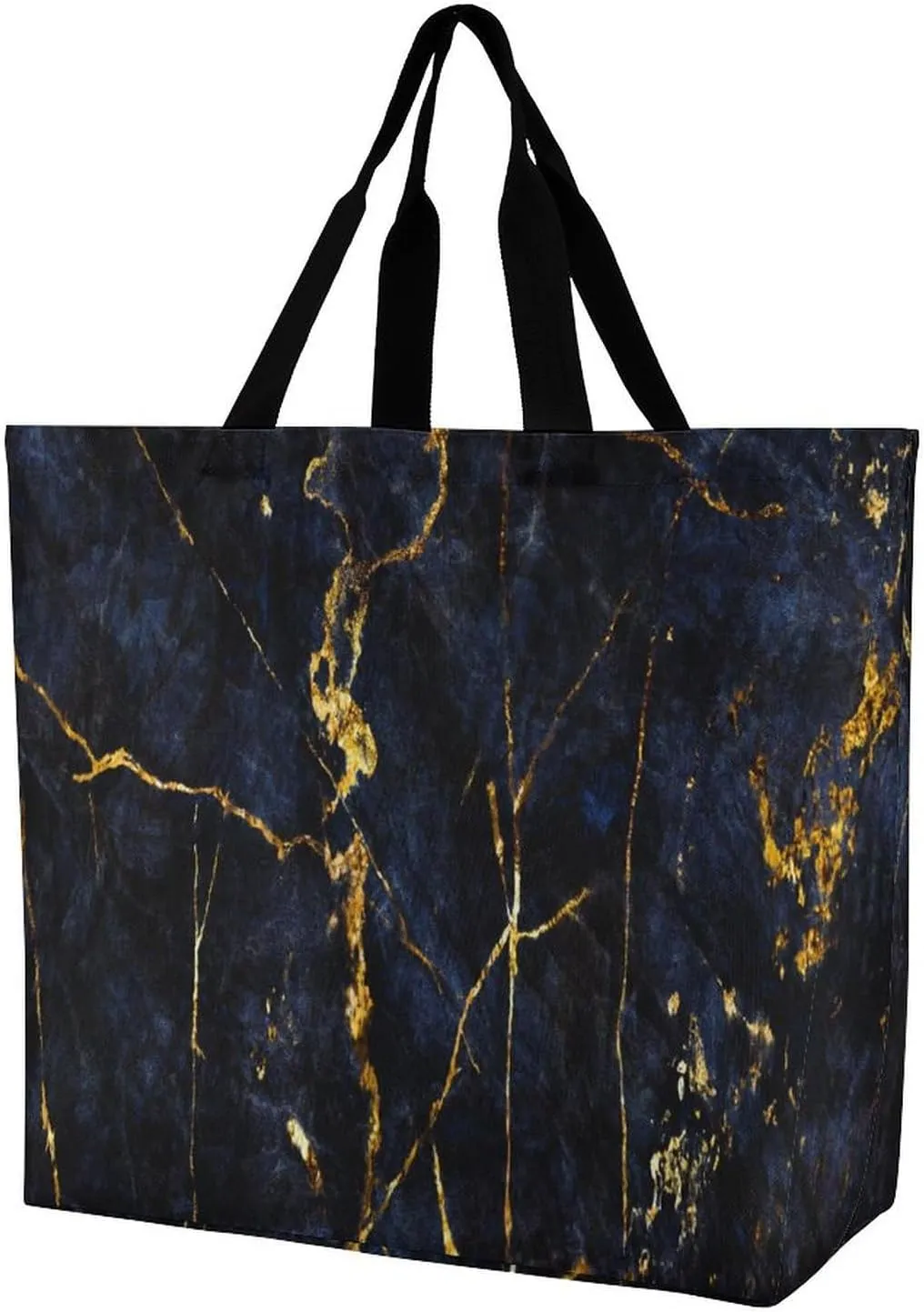 Reusable Grocery Bags, Reusable Shopping Bags Foldable with Handles Grocery Tote Bag Heavy Duty for Groceries Marble with Golden Veins Printed