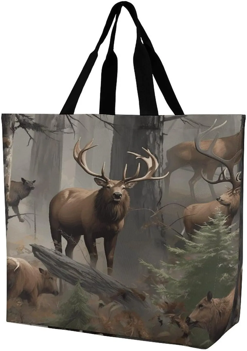 Reusable Grocery Bags,Hunting Deer Bear Elk Print Tote Bag,reusable Shopping Bags,unisex Portable Shoppers Bag for Work,Travel,Shopping