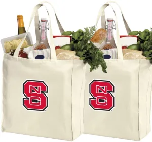 Reusable NC State Shopping Bags or NC State Wolfpack Grocery Bag 2Pc SET NATURAL COTTON