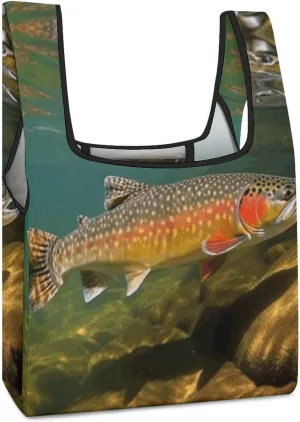 Reusable Shopping Bags,Brook Trout Fly Fishing Print Foldable Grocery Bags,Folding Gift Tote Bags,Travel Recycle Shopping Bags