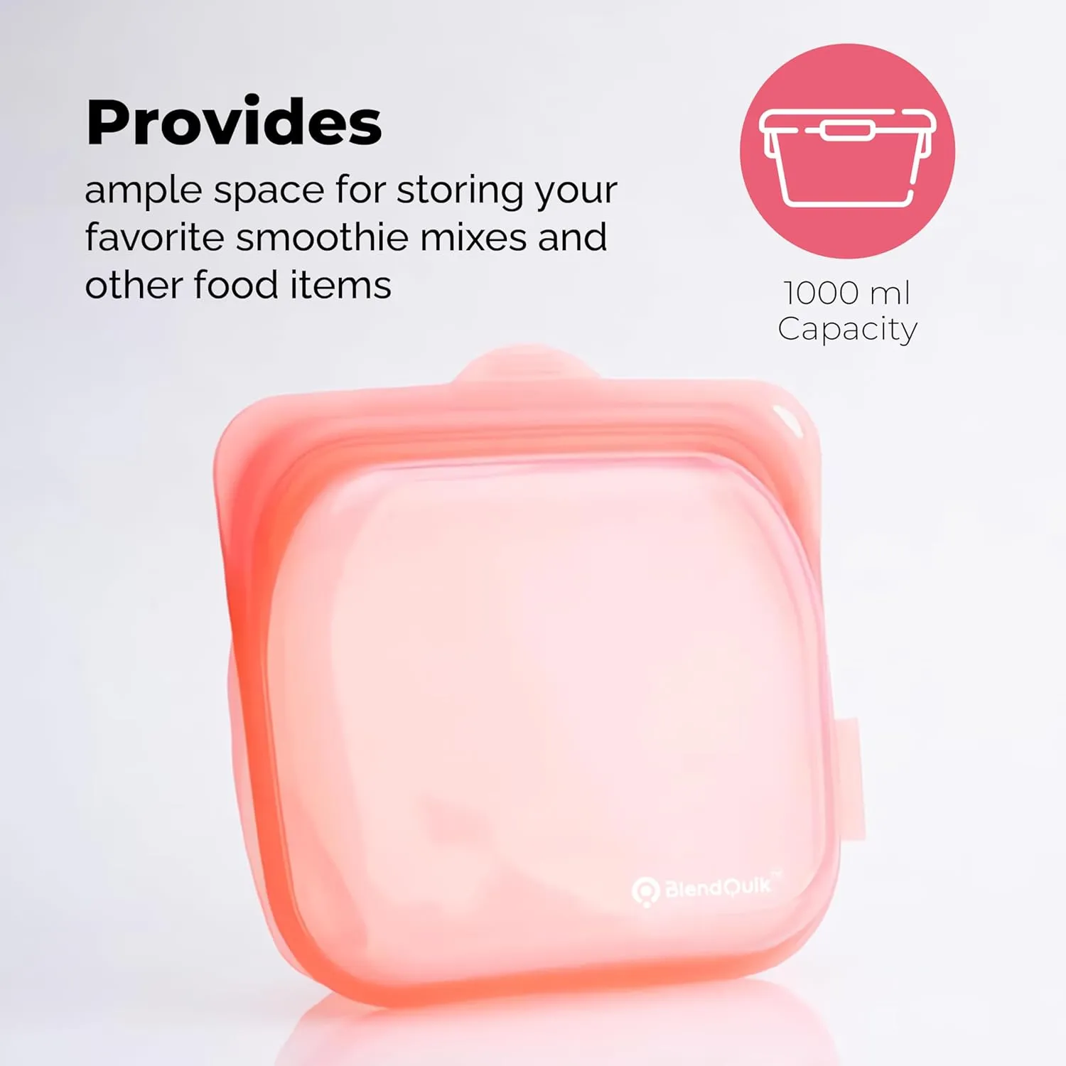 Reusable Silicone Food Storage Bags, 1000 ml Capacity, Leak Proof Freezer Silicone Bags, Easy To Clean Reusable Travel Bag, Pretty Pink