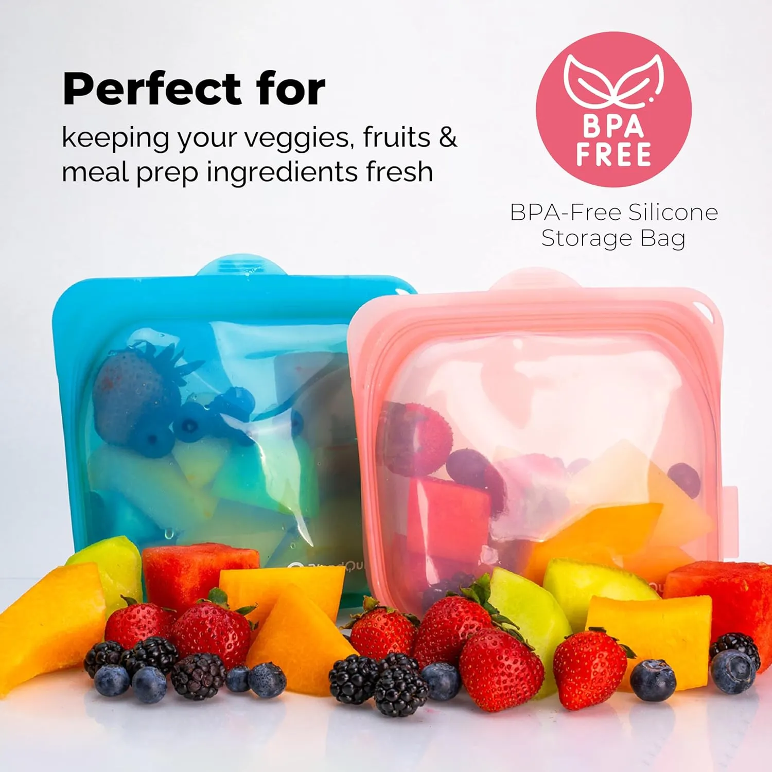 Reusable Silicone Food Storage Bags, 1000 ml Capacity, Leak Proof Freezer Silicone Bags, Easy To Clean Reusable Travel Bag, Pretty Pink