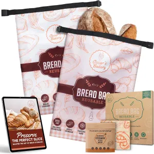 Reusable Sourdough Bread Bags for Homemade Bread- Freezer Safe, BPA-Free Storage Bags- Storage Containers with Beeswax Wrap. Retro Orange- 2 Pack- Oscar's Bakery