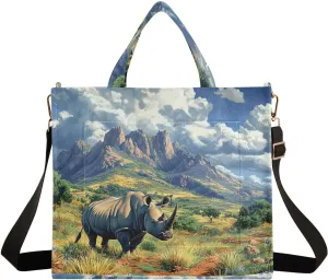 Rhinoceros Landscape Tote Bag for Women Stylish Handbag Large Crossbody Bag with Inner Pocket S