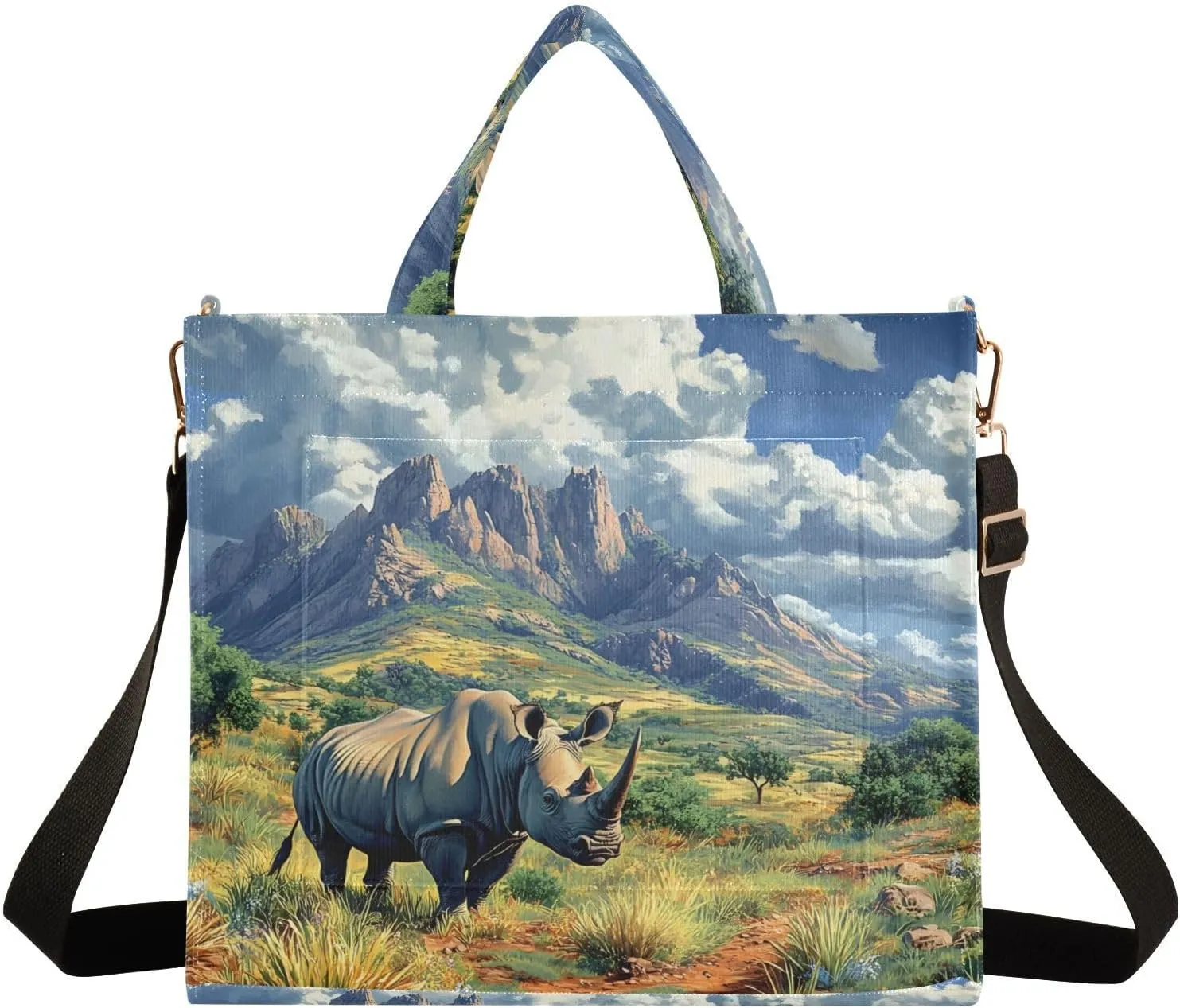 Rhinoceros Landscape Tote Bag for Women Stylish Handbag Large Crossbody Bag with Inner Pocket S