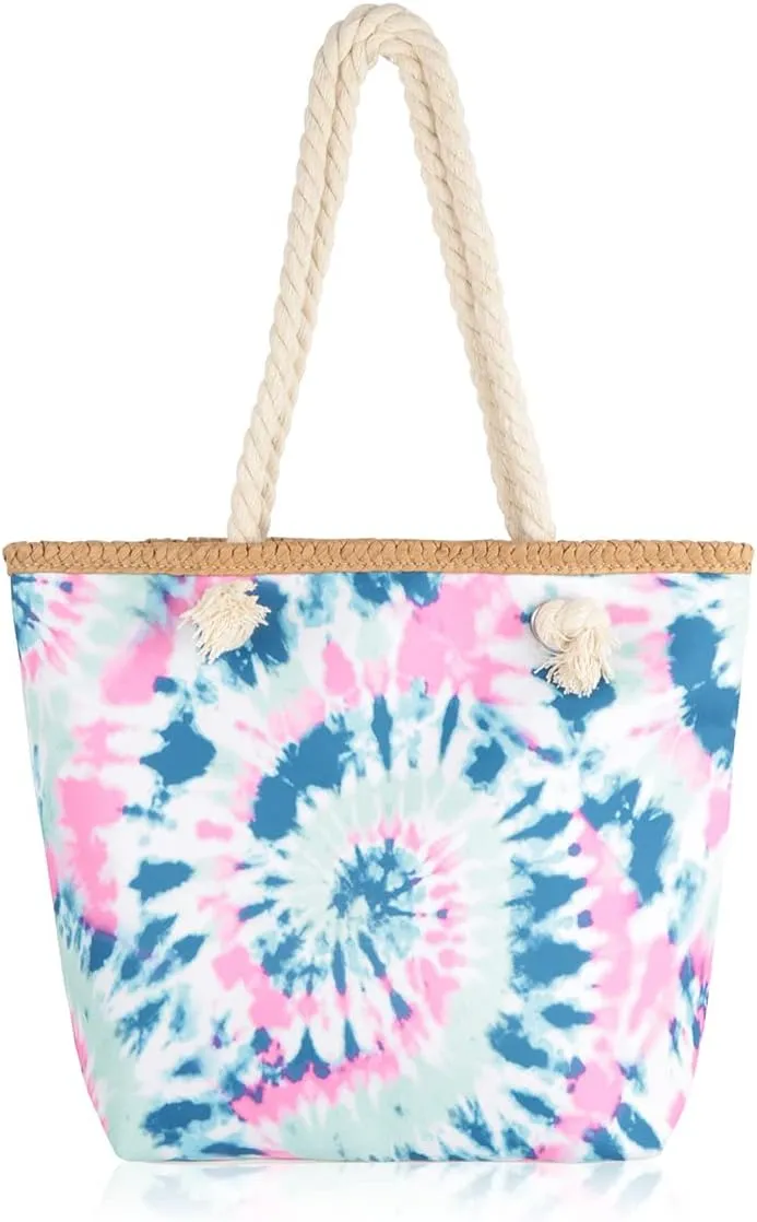 RIAH FASHION Kid's Reusable Eco Shopper Beach Tote - Canvas Fabric Travel Shoulder Bag Plaid Stripe, Animal, Tie Dye