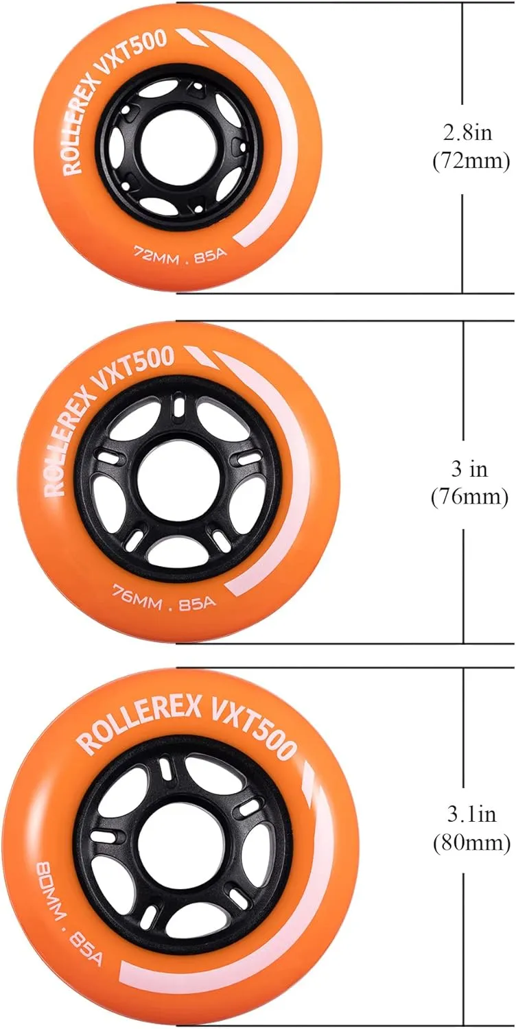 Rollerex VXT500 RipStik/Inline Skate Wheels (2-pack w/bearings, spacers and washers) (Use on Hockey Roller Blades) - Can Be Used As RipStik Caster Board Wheel Replacements