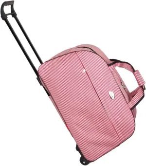 Rolling Duffle Bag, Overnight Weekender Duffel with Wheels, Wheeled Trolley Carry On Luggage Travel Suitcase for Women & Men(Red & White Stripe)