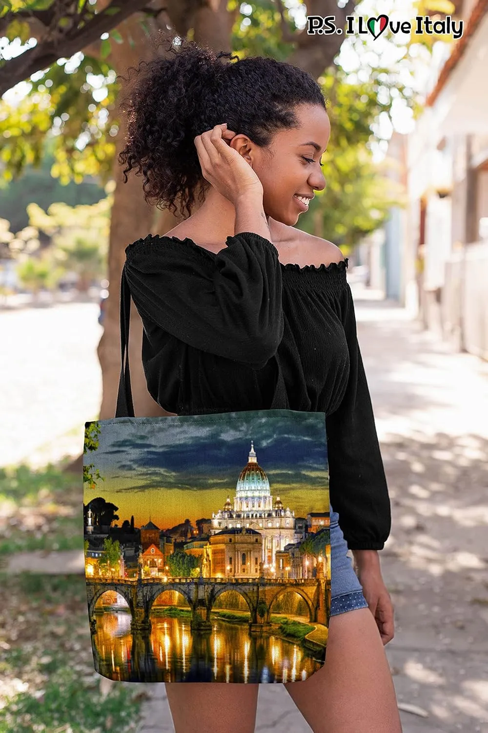 Rome Italy Tote Bag - Casual & Big but Stylish Poplin Shoulder Handbag for Work & Travel