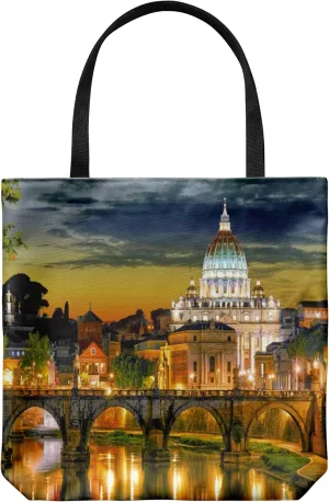 Rome Italy Tote Bag - Casual & Big but Stylish Poplin Shoulder Handbag for Work & Travel