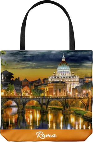 Rome Italy Tote Bag - Casual & Big but Stylish Poplin Shoulder Handbag for Work & Travel