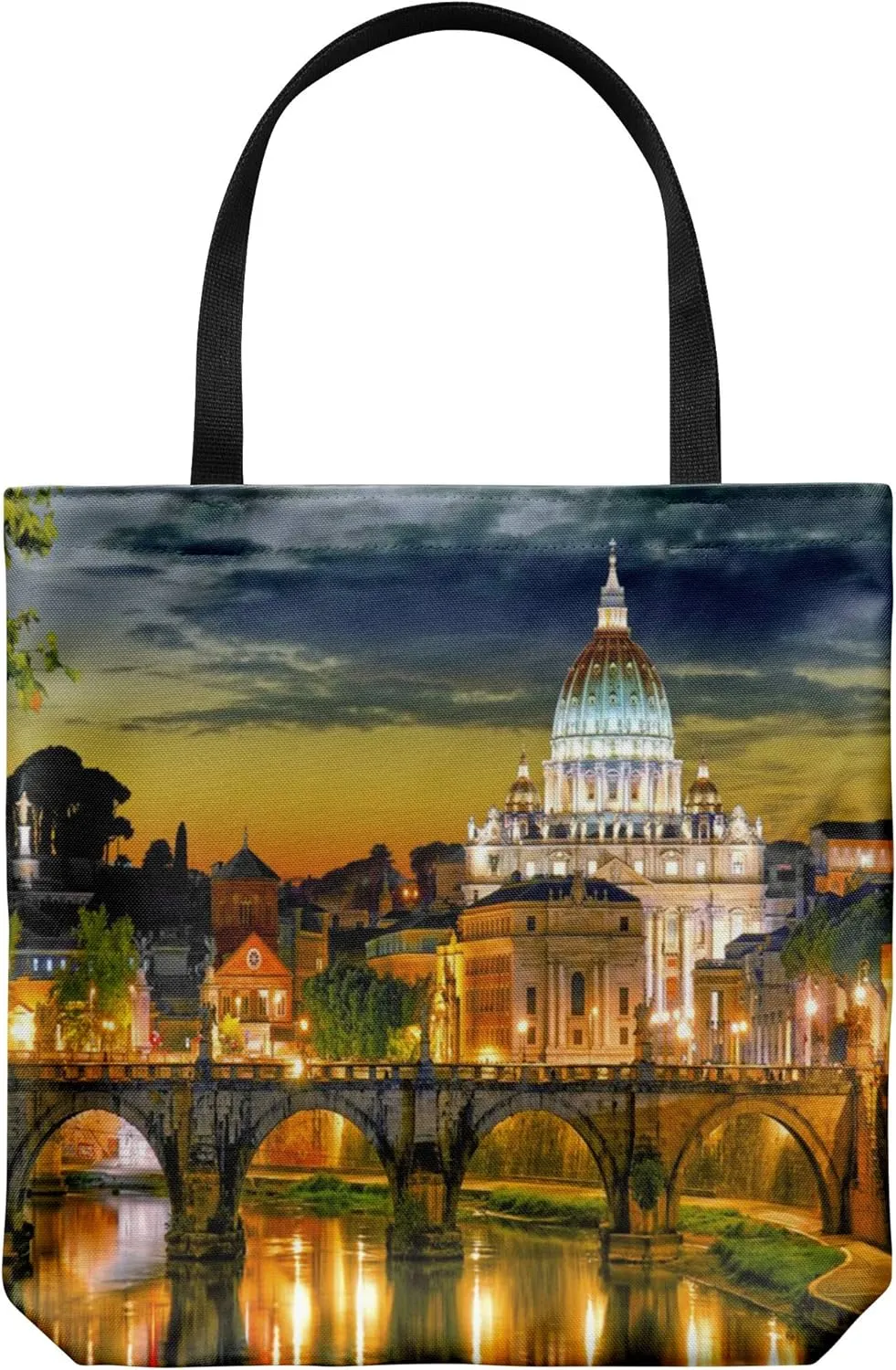 Rome Italy Tote Bag - Casual & Big but Stylish Poplin Shoulder Handbag for Work & Travel