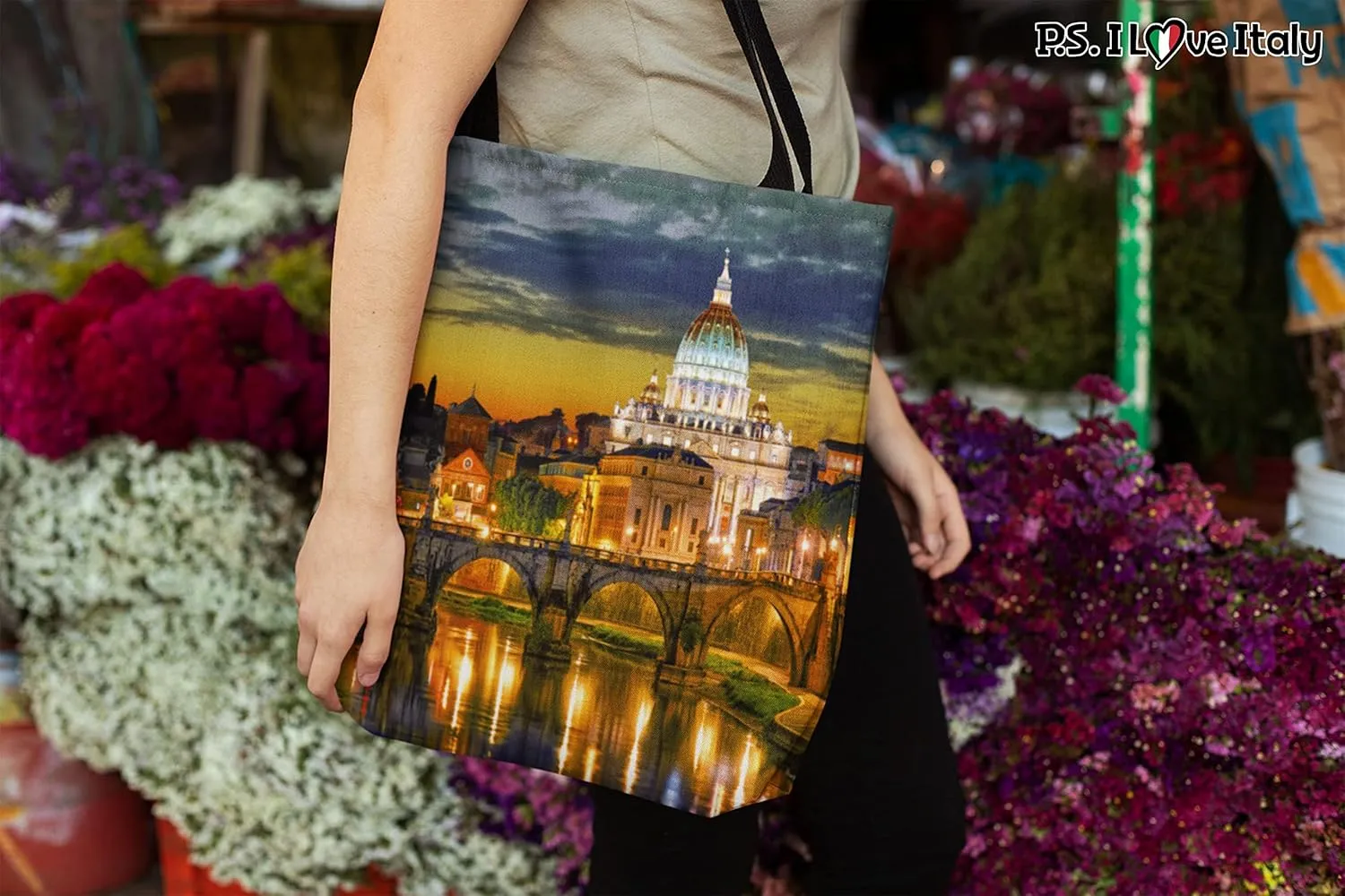 Rome Italy Tote Bag - Casual & Big but Stylish Poplin Shoulder Handbag for Work & Travel