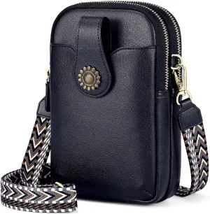RONSIN Leather Small Crossbody Purse for Women Cell Phone Bag Holder Wallet Purse Travel Pouch Adjustable Strap