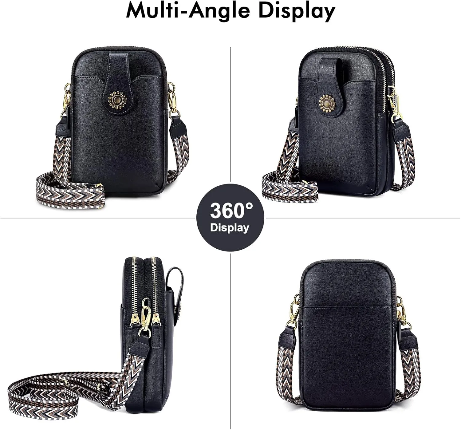 RONSIN Leather Small Crossbody Purse for Women Cell Phone Bag Holder Wallet Purse Travel Pouch Adjustable Strap