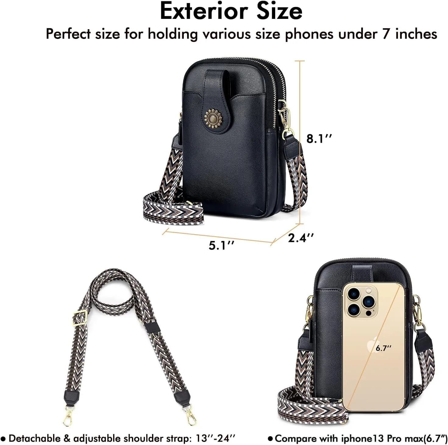 RONSIN Leather Small Crossbody Purse for Women Cell Phone Bag Holder Wallet Purse Travel Pouch Adjustable Strap