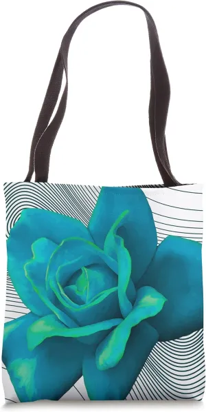 Rose Futurism And Modern Topographic Lines Blue Green Flower Tote Bag