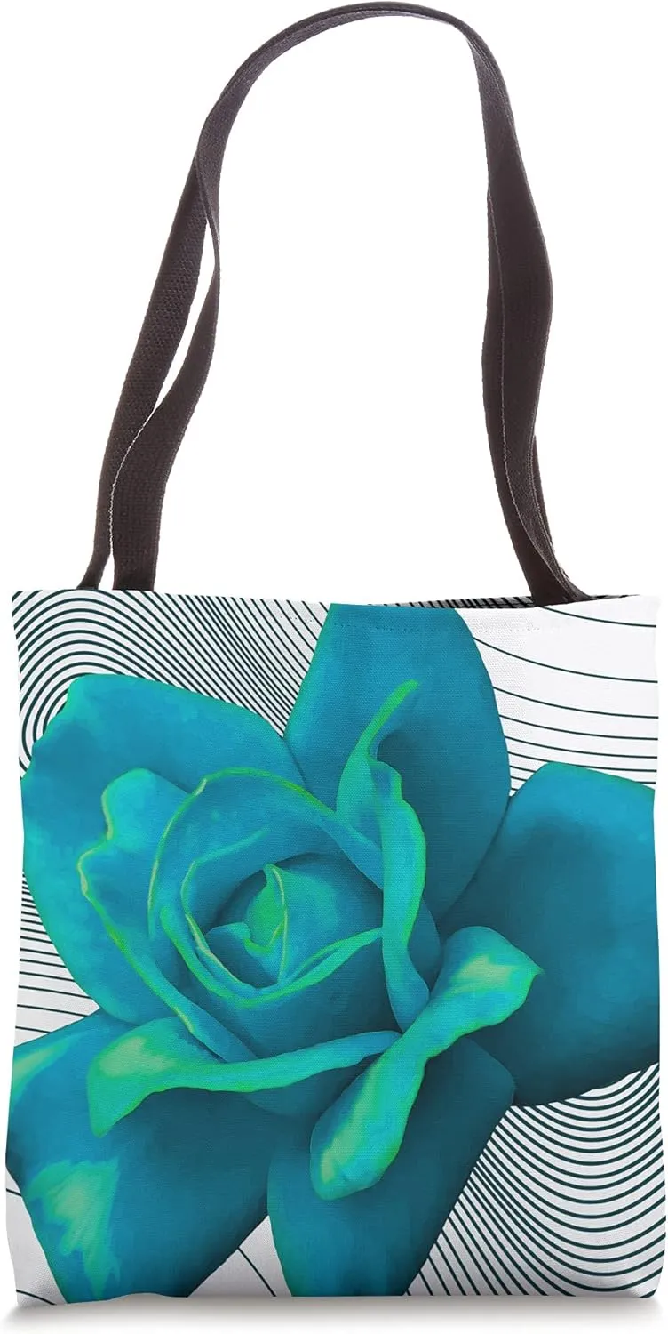 Rose Futurism And Modern Topographic Lines Blue Green Flower Tote Bag