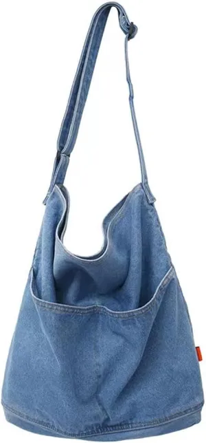 ROUROU Denim Shoulder Bag - Women's Hobo Tote Canvas Crossbody Bag - Large Capacity Purse