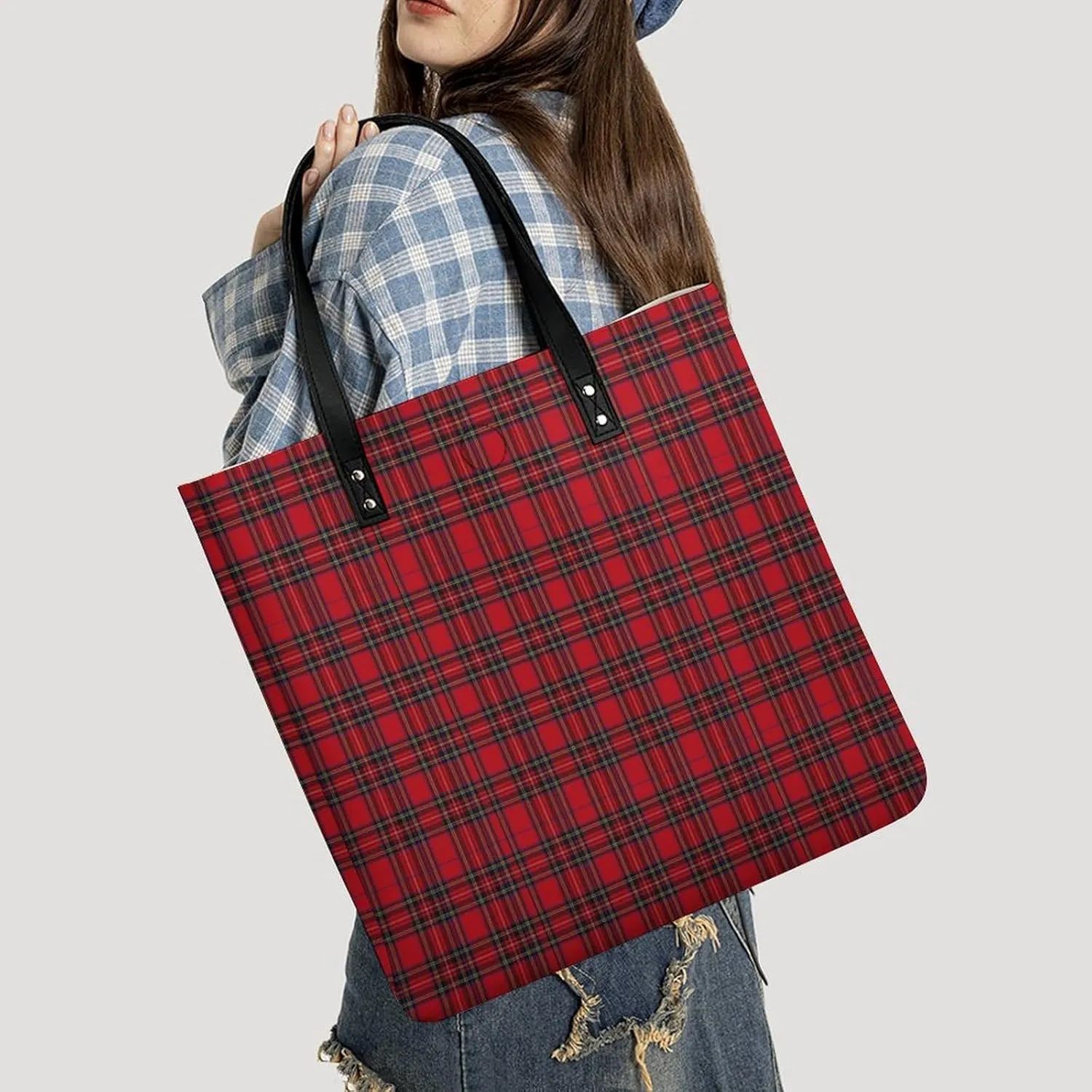 Royal Stewart Tartan Fashionable All Printed Leather Handbag Unisex