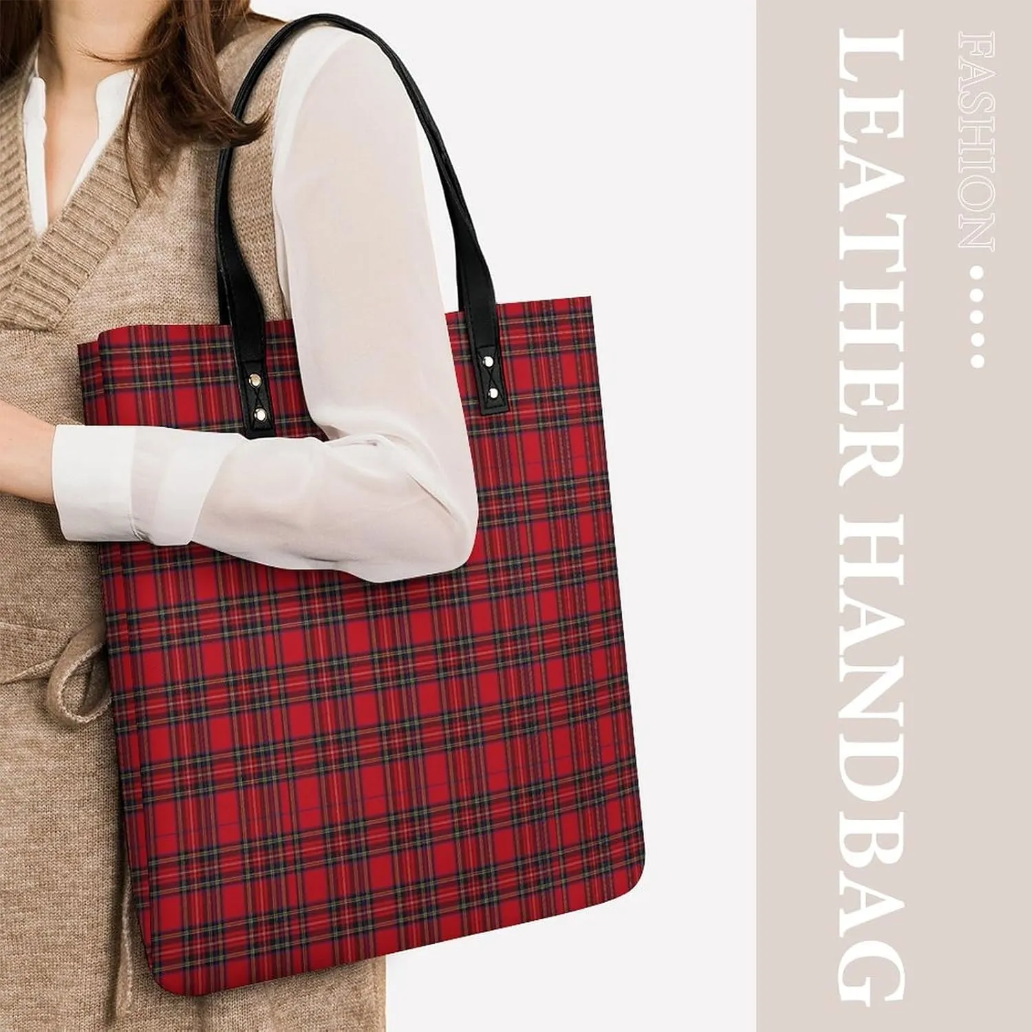 Royal Stewart Tartan Fashionable All Printed Leather Handbag Unisex
