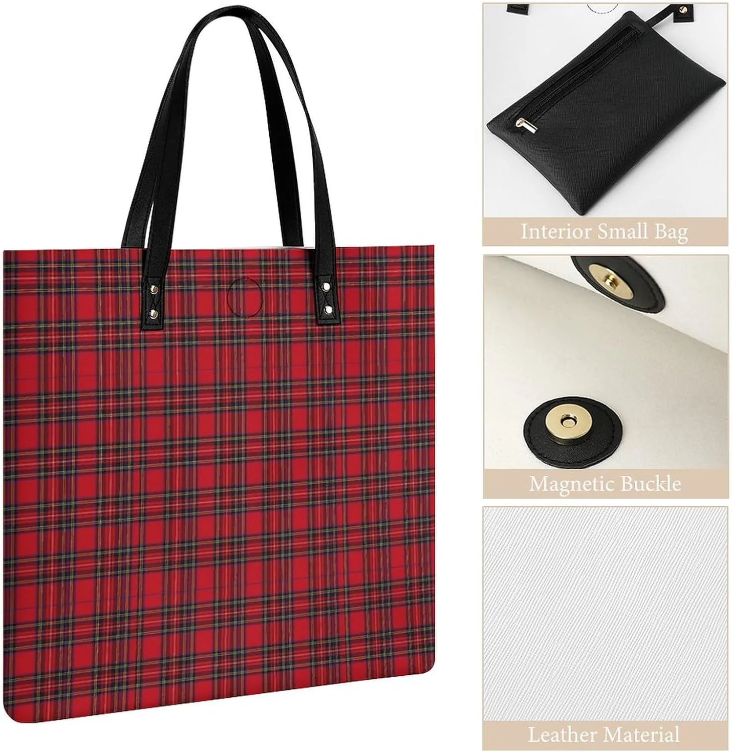 Royal Stewart Tartan Fashionable All Printed Leather Handbag Unisex