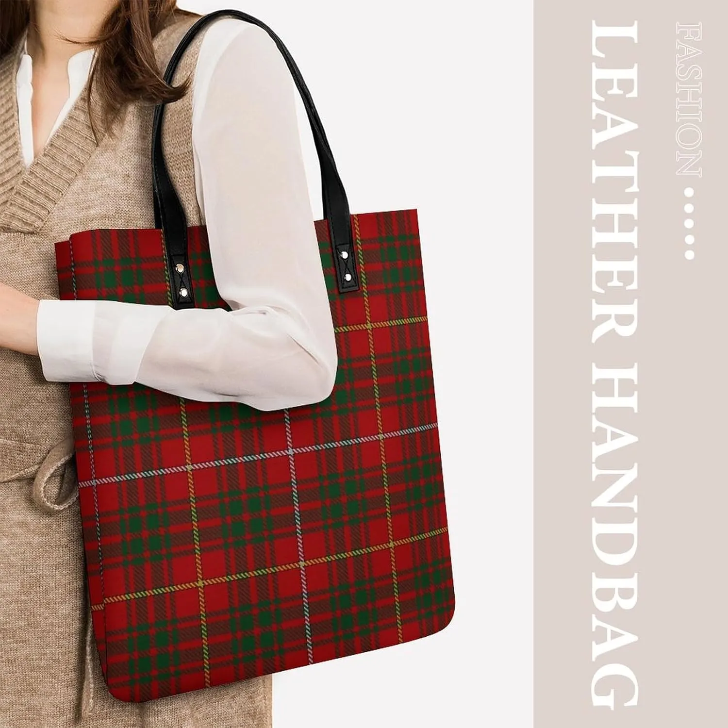 Royal Stewart Tartan Fashionable All Printed Leather Handbag Unisex
