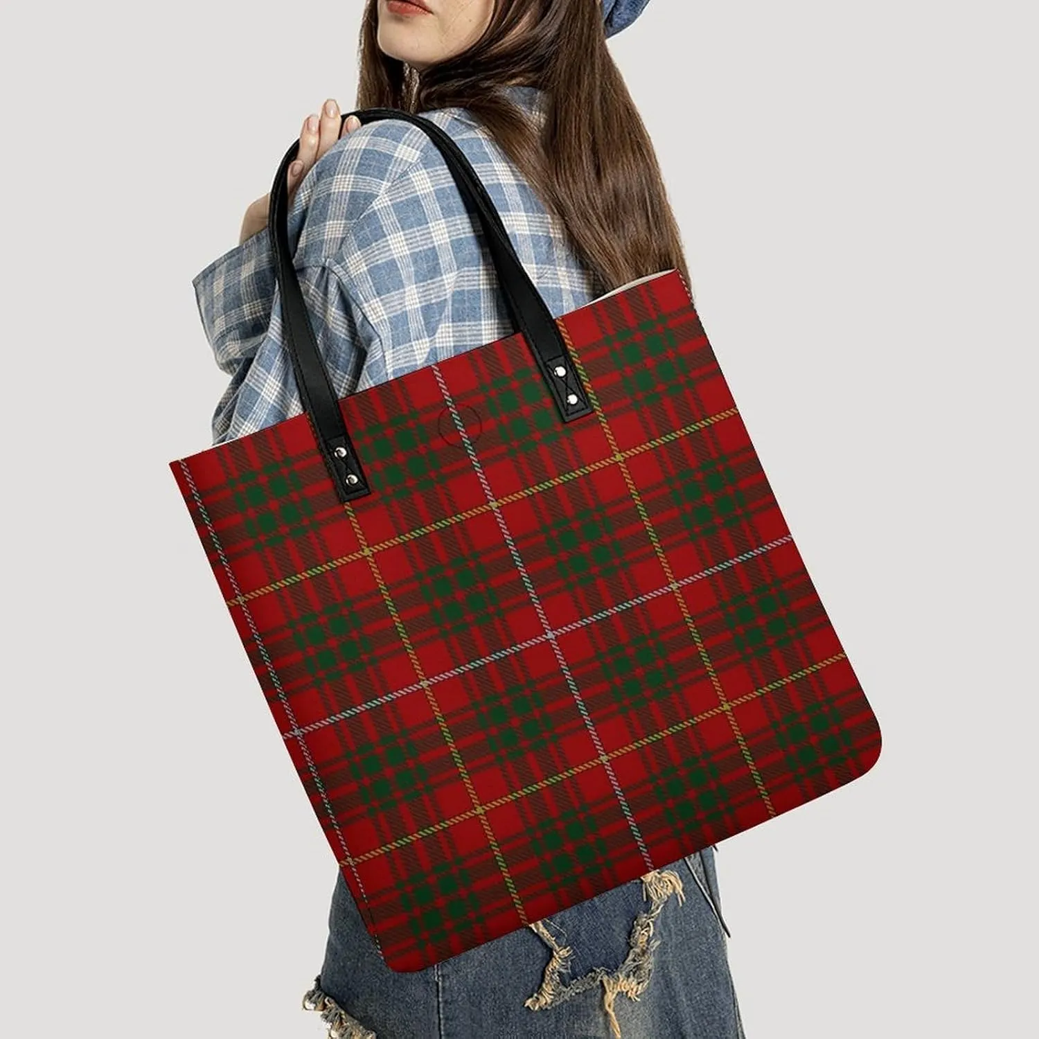 Royal Stewart Tartan Fashionable All Printed Leather Handbag Unisex