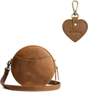 S-ZONE Leather Crossbody Bag for Women with Cute Keychain