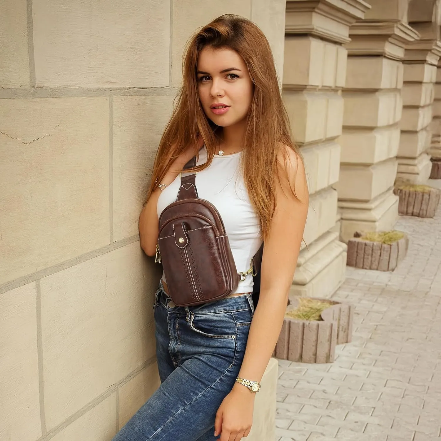 S-ZONE Small Sling Bag for Women Vegan Leather Crossbody Bags Trendy Purse with Adjustable Strap