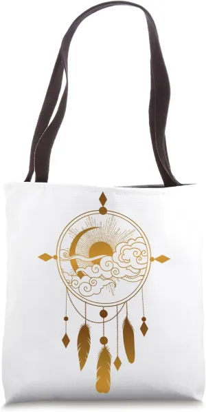 Sacred Geometry Feathers Tribal Native American Dreamcatcher Tote Bag