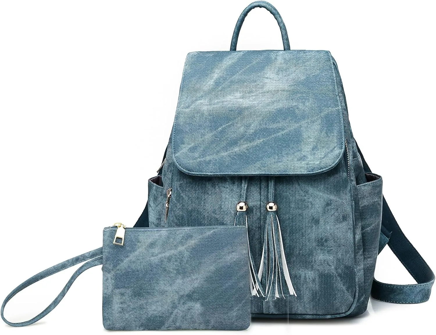 Saddhu Backpack Handbag with Wallet Faux Leather Fringe Shoulder Purse Fashion Daypack Bag for Hiking Travel Blue