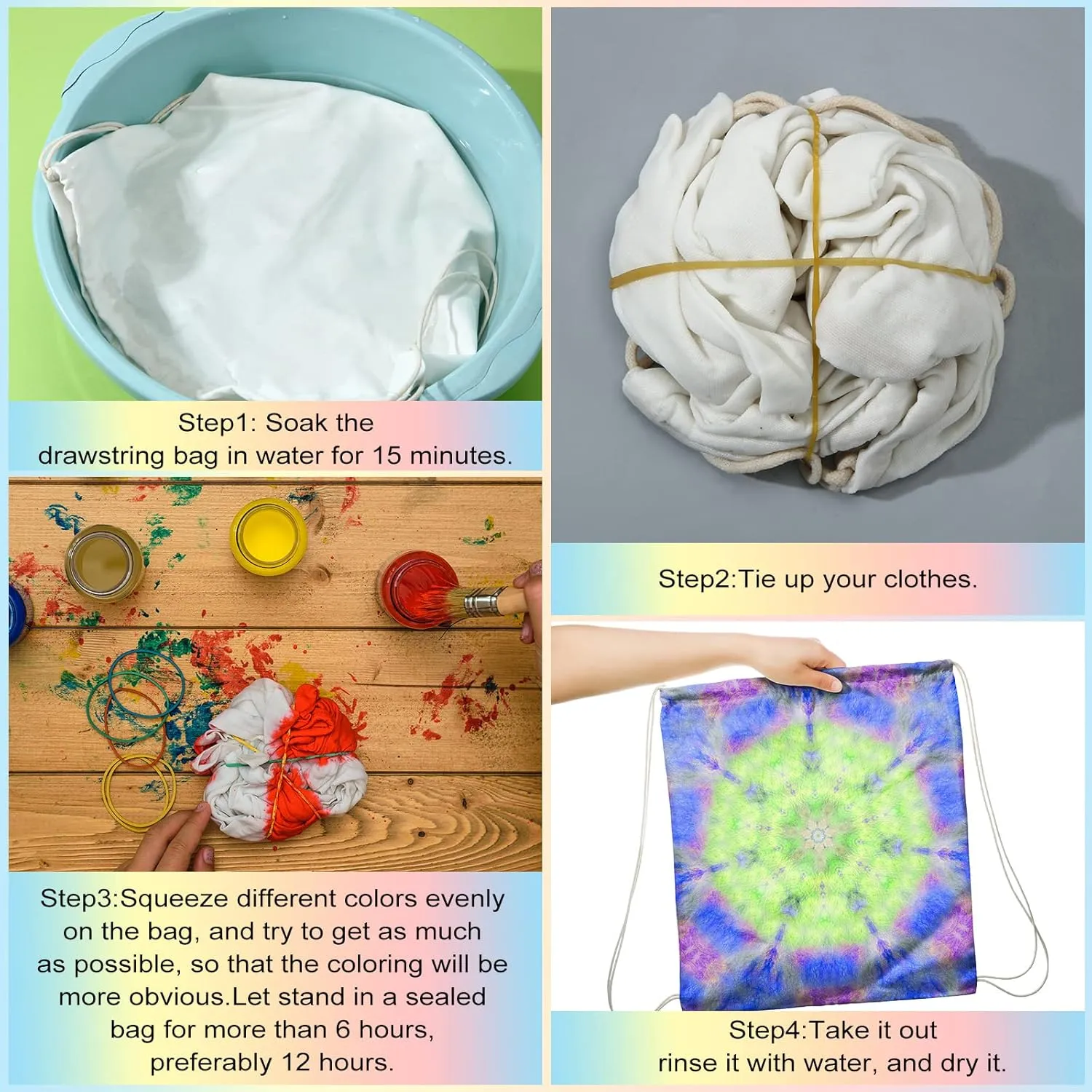 Saintrygo 200 Pcs Tie Dye Bags Cotton Drawstring Bags Sublimation Blank Backpack Drawstring Tote Items to Tie Dye