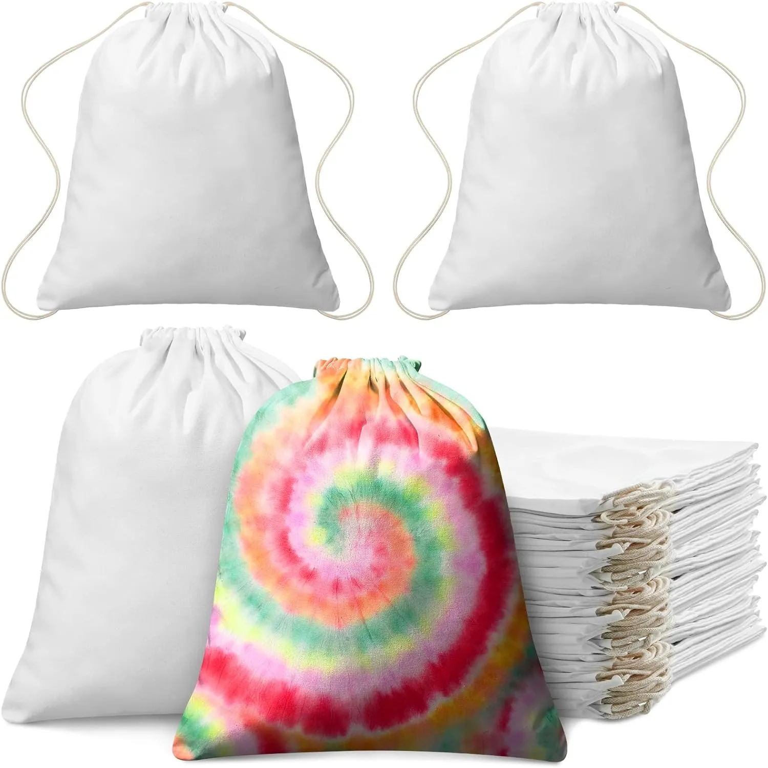 Saintrygo 200 Pcs Tie Dye Bags Cotton Drawstring Bags Sublimation Blank Backpack Drawstring Tote Items to Tie Dye