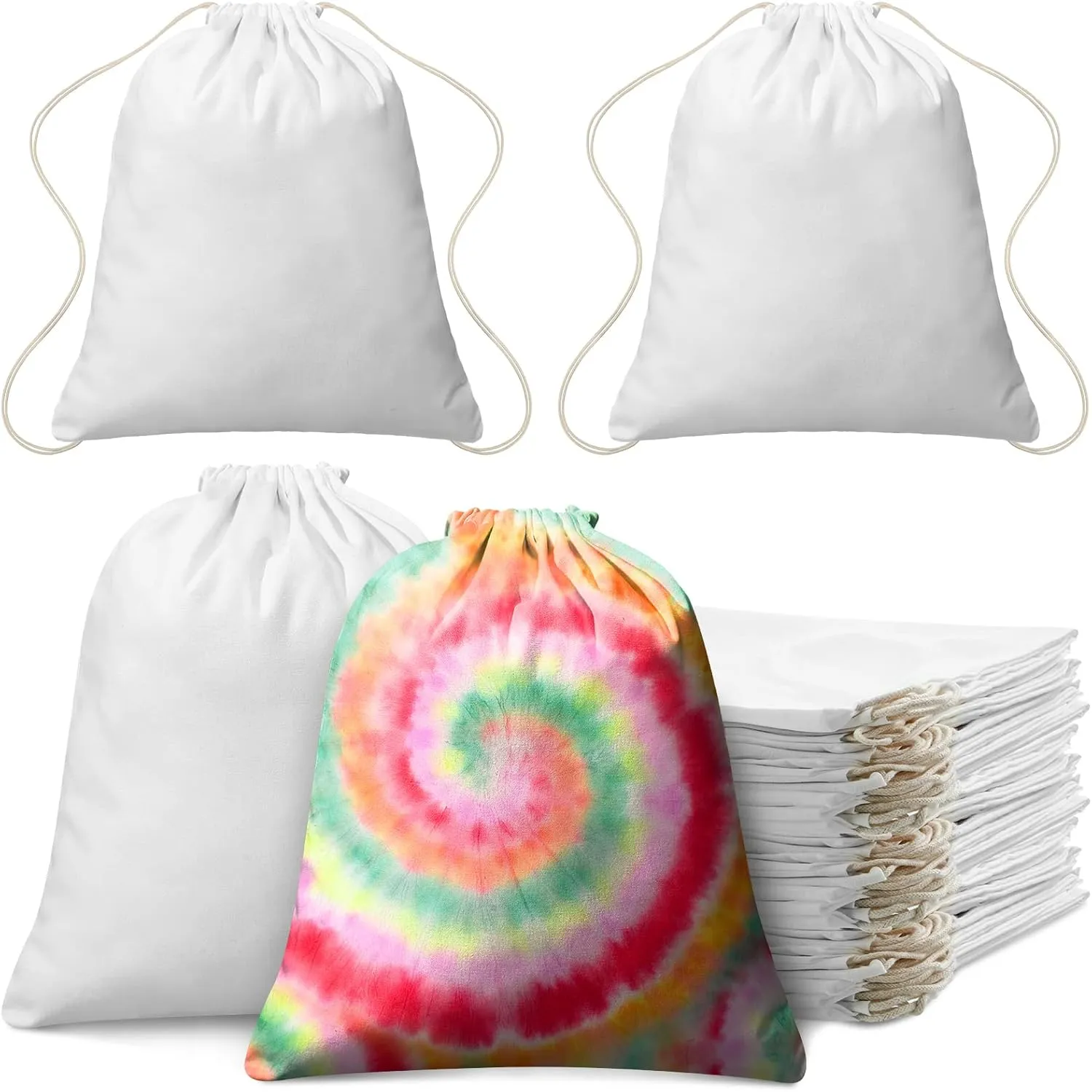 Saintrygo 60 Pcs Tie Dye Bags Cotton Drawstring Bags Sublimation Blank Backpack Drawstring Tote Items to Tie Dye