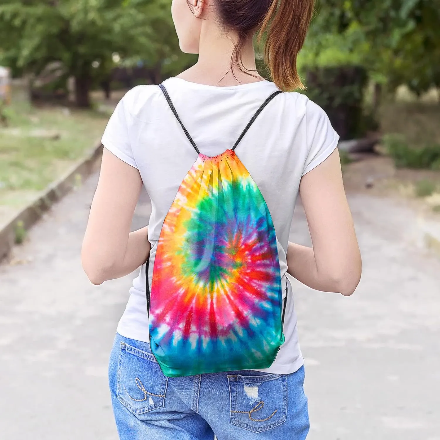 Saintrygo Tie Dye Cotton Drawstring Bags Sublimation Blank Backpack White Canvas Drawstring Bags DIY Items for Party Favors