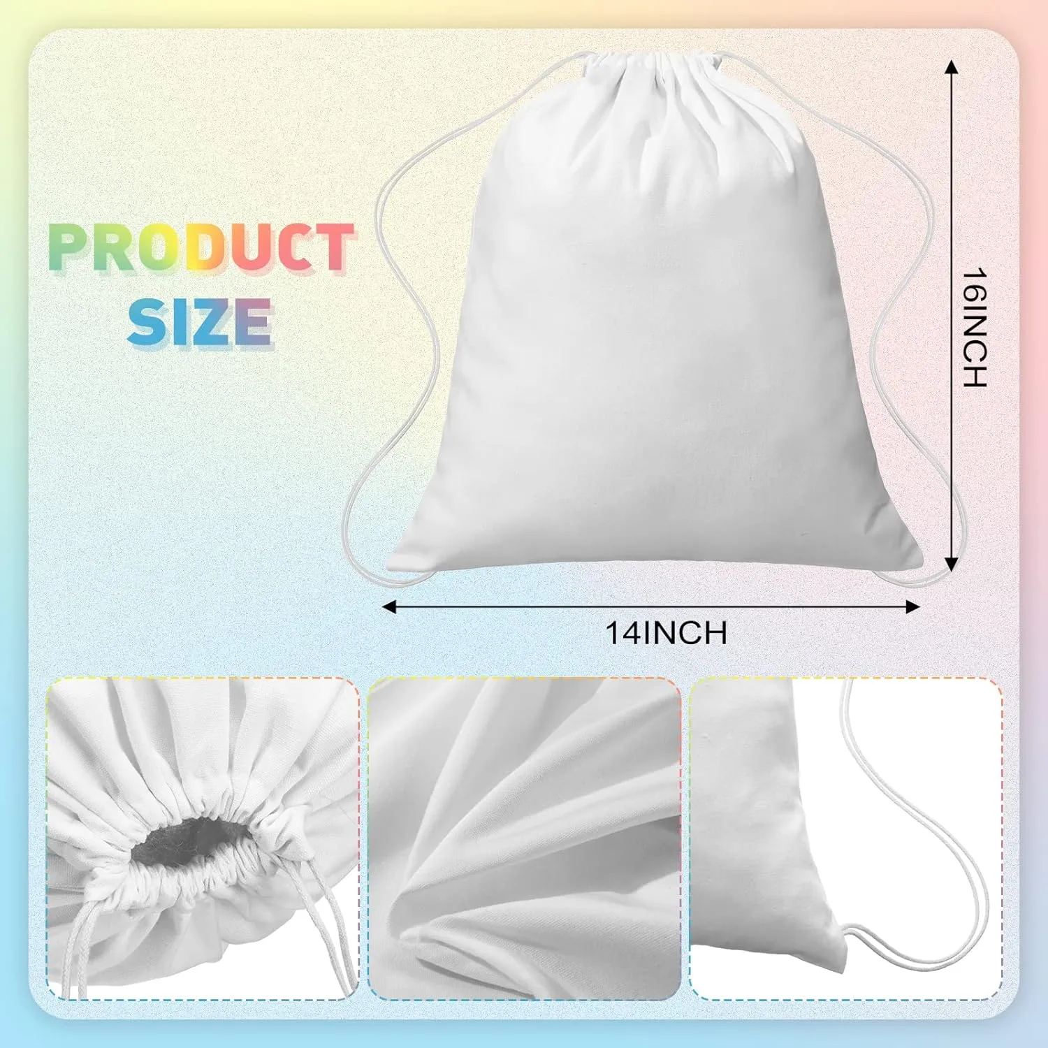 Saintrygo Tie Dye Cotton Drawstring Bags Sublimation Blank Backpack White Canvas Drawstring Bags DIY Items for Party Favors